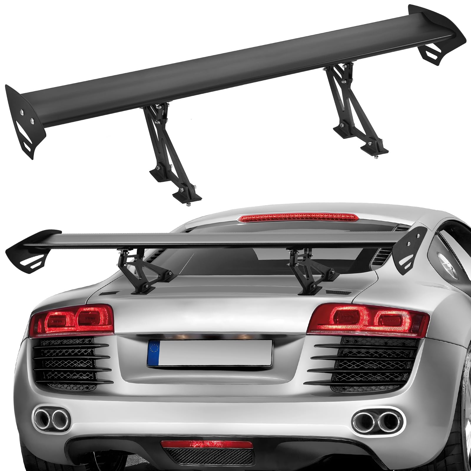 VEVOR GT Wing spoiler, 43.3-inch profile, enhances rear stance and sportiness.