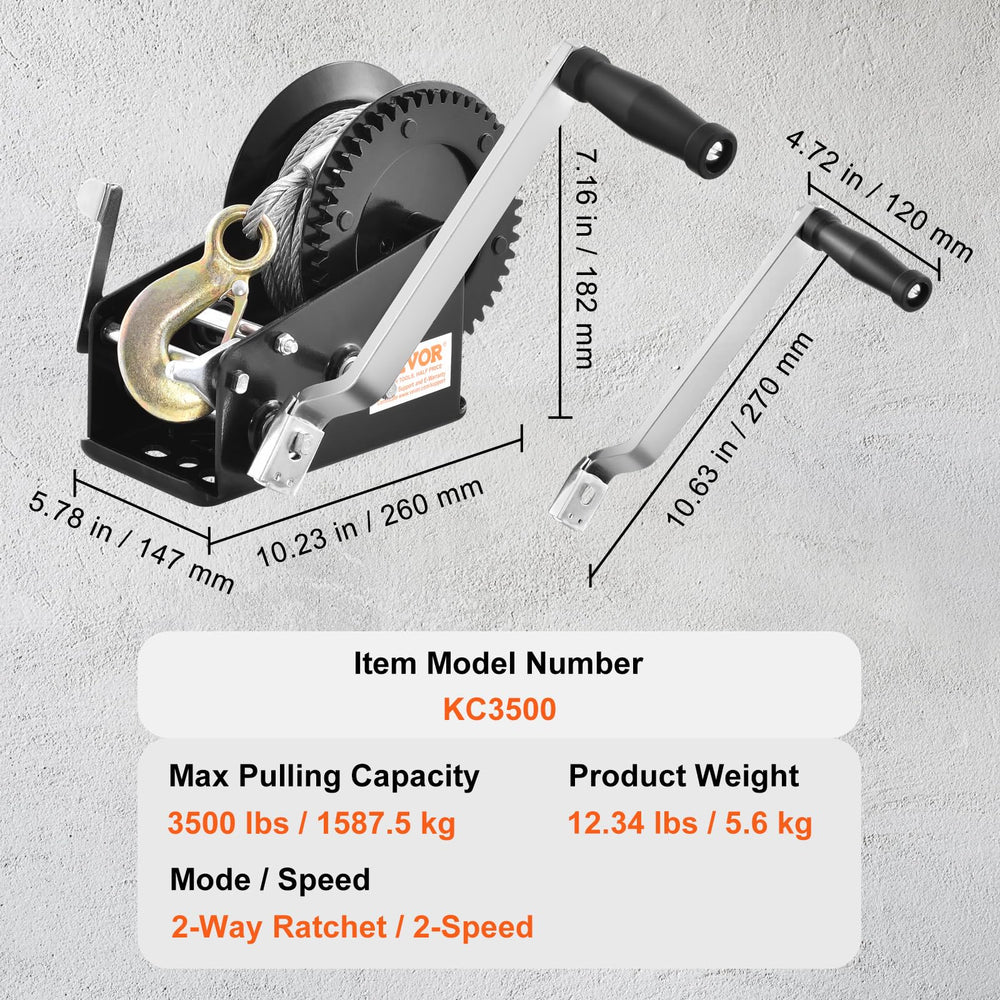 VEVOR winch supports horizontal pulling indoors or outdoors.