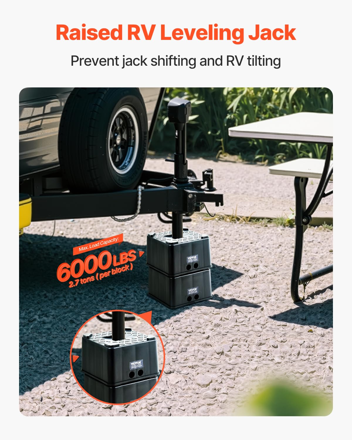 VEVOR heavy-duty RV leveling blocks support up to 6000 lbs per block