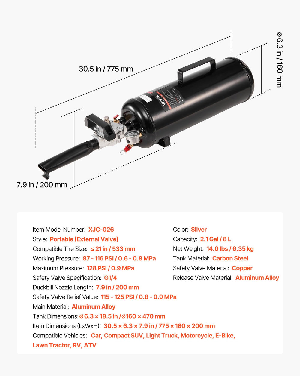 VEVOR device operating at 87–116 PSI for versatile bead seating