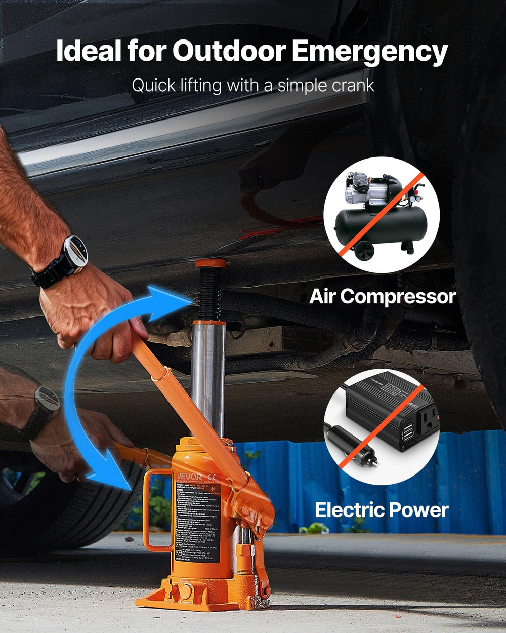 VEVOR hydraulic bottle jack overload-safe valve enables safer lifting