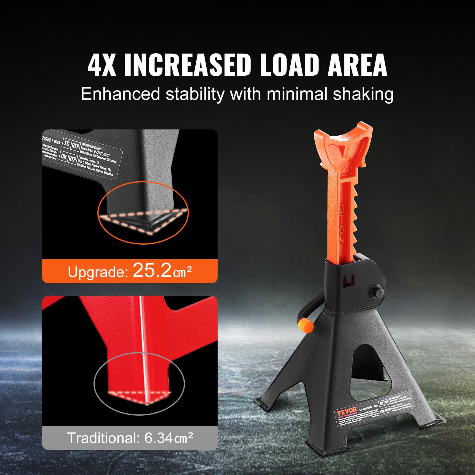VEVOR 3-ton jack stands height adjustment mechanism detail
