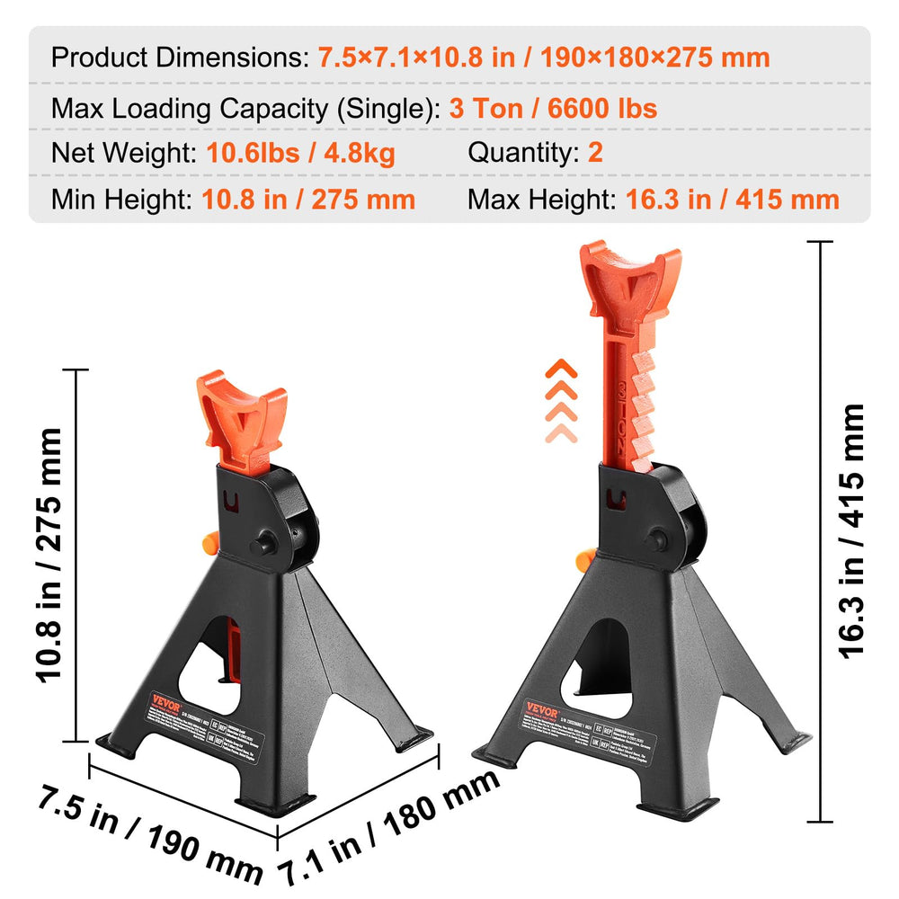VEVOR jack stands showing premium welding and smooth edges