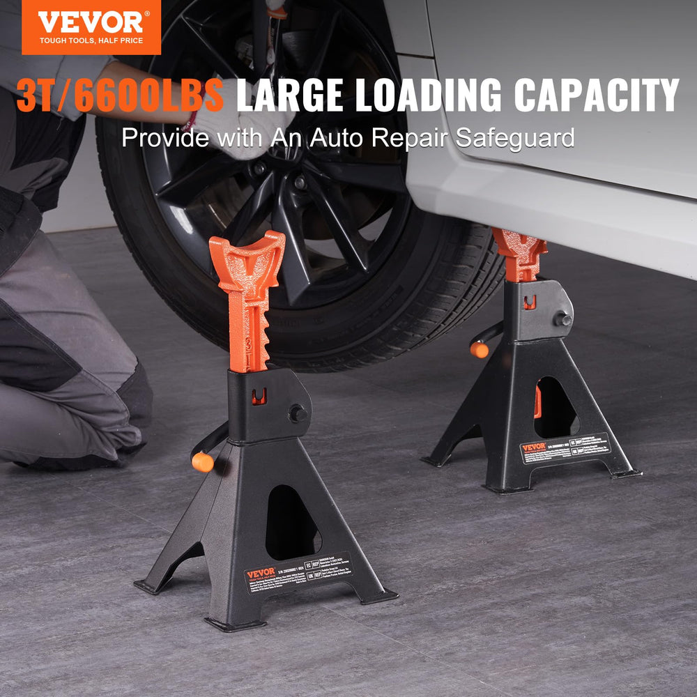 VEVOR jack stands with notched saddle for secure edge grip