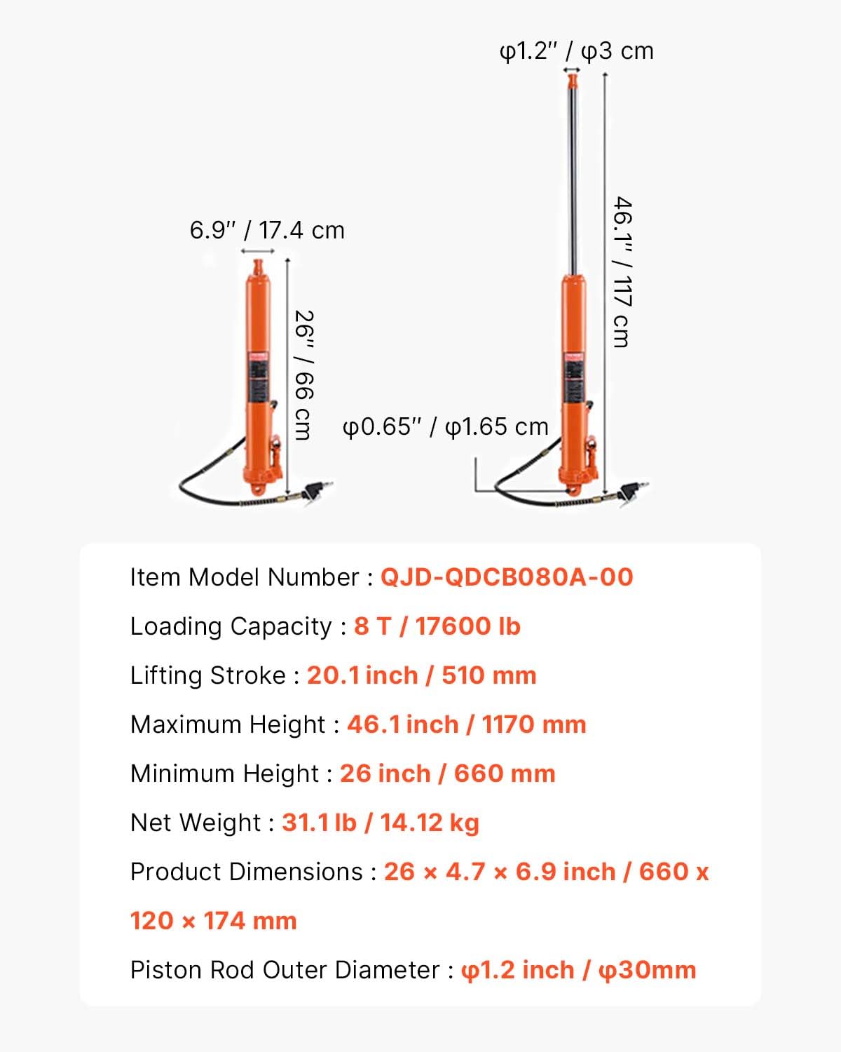 VEVOR large-diameter hydraulic cylinder lowers required force