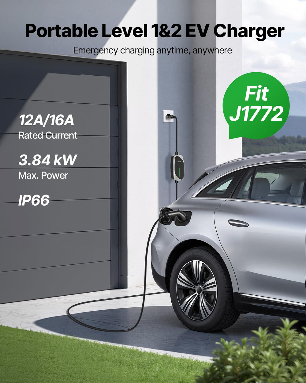 VEVOR Level 1&2 EV Charger universal J1772 compatibility for multiple EV models.