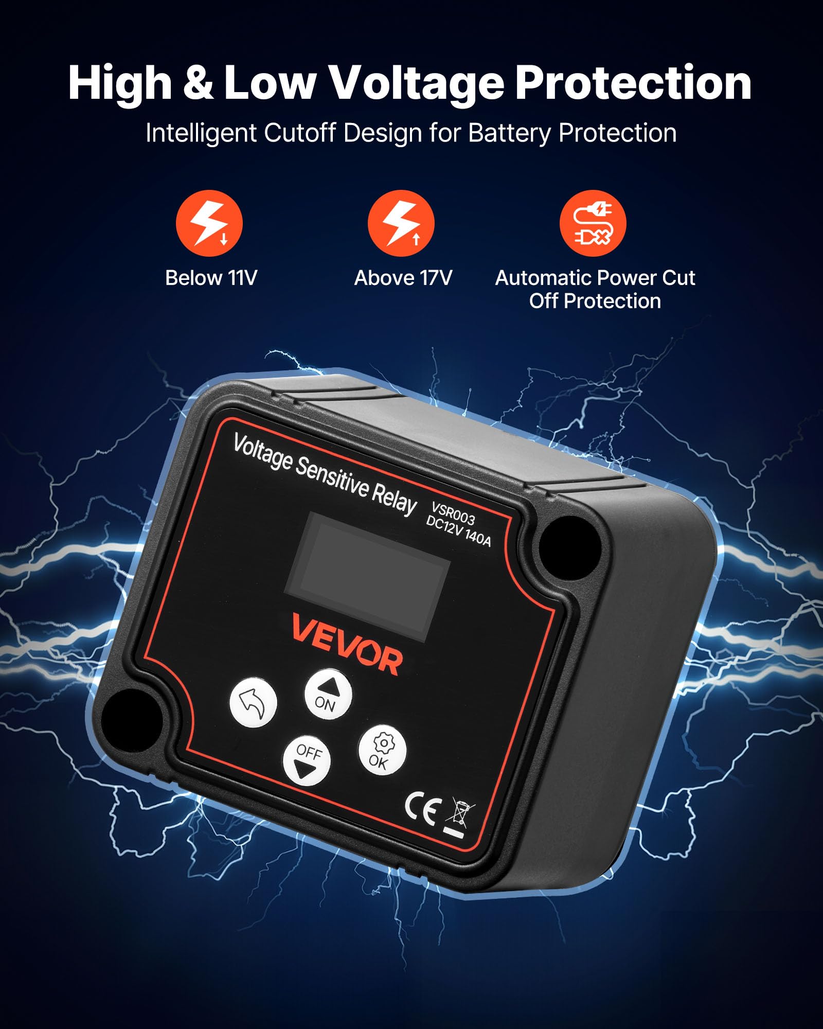 VEVOR lithium and lead-acid compatible isolator supports diverse battery setups.