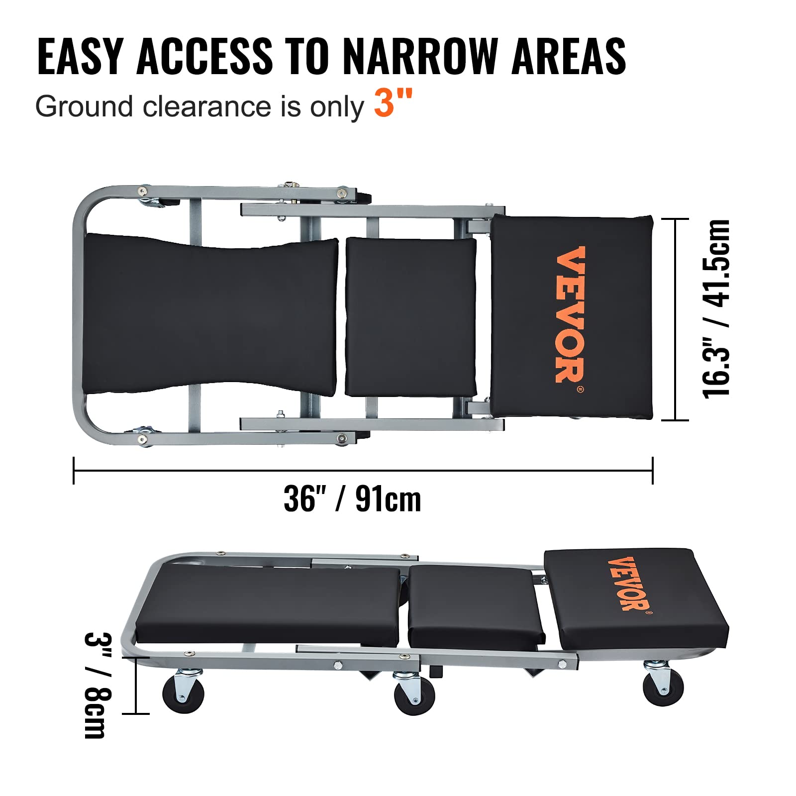 VEVOR Mechanic Creeper supports up to 300 lb for sturdy garage use