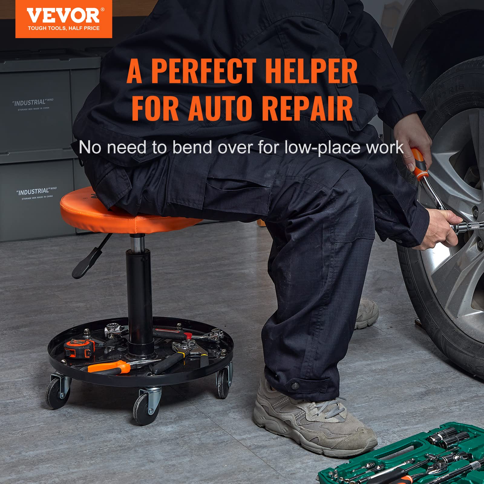 VEVOR Mechanic Stool height adjustment to fit different tasks