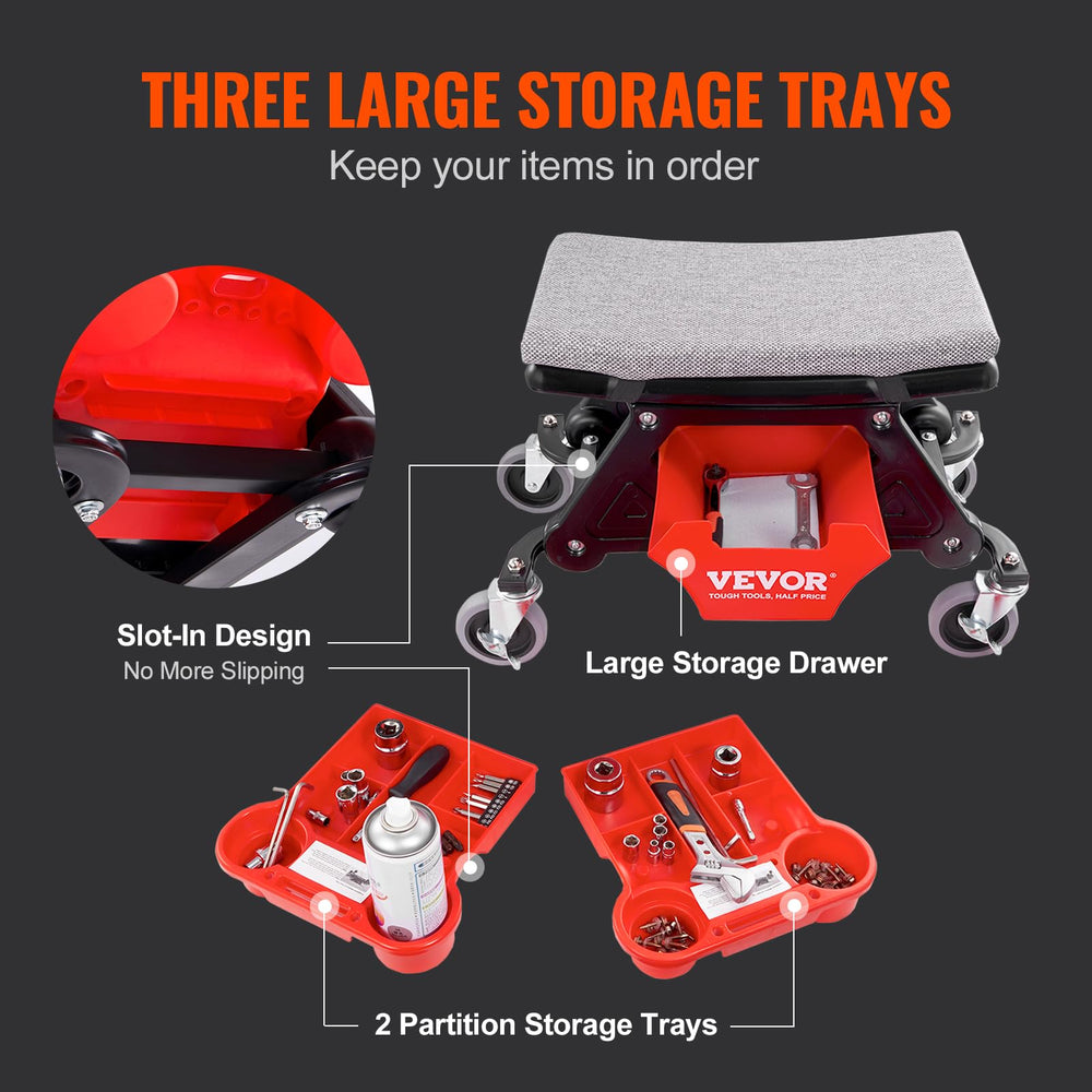 VEVOR three built-in trays keep tools within easy reach during repairs.