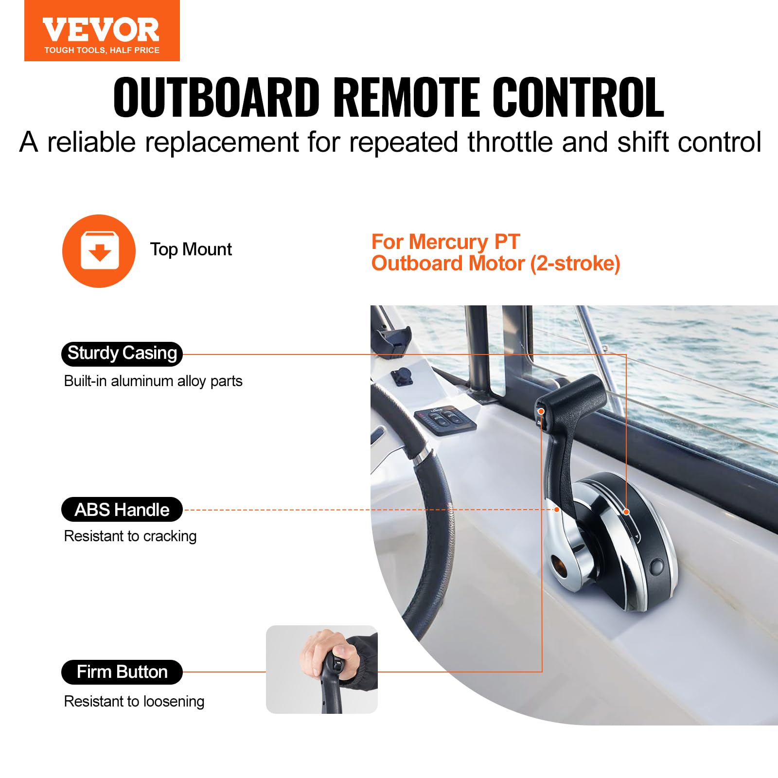 VEVOR remote lever compatible with Mercury engines for durable gear shifting