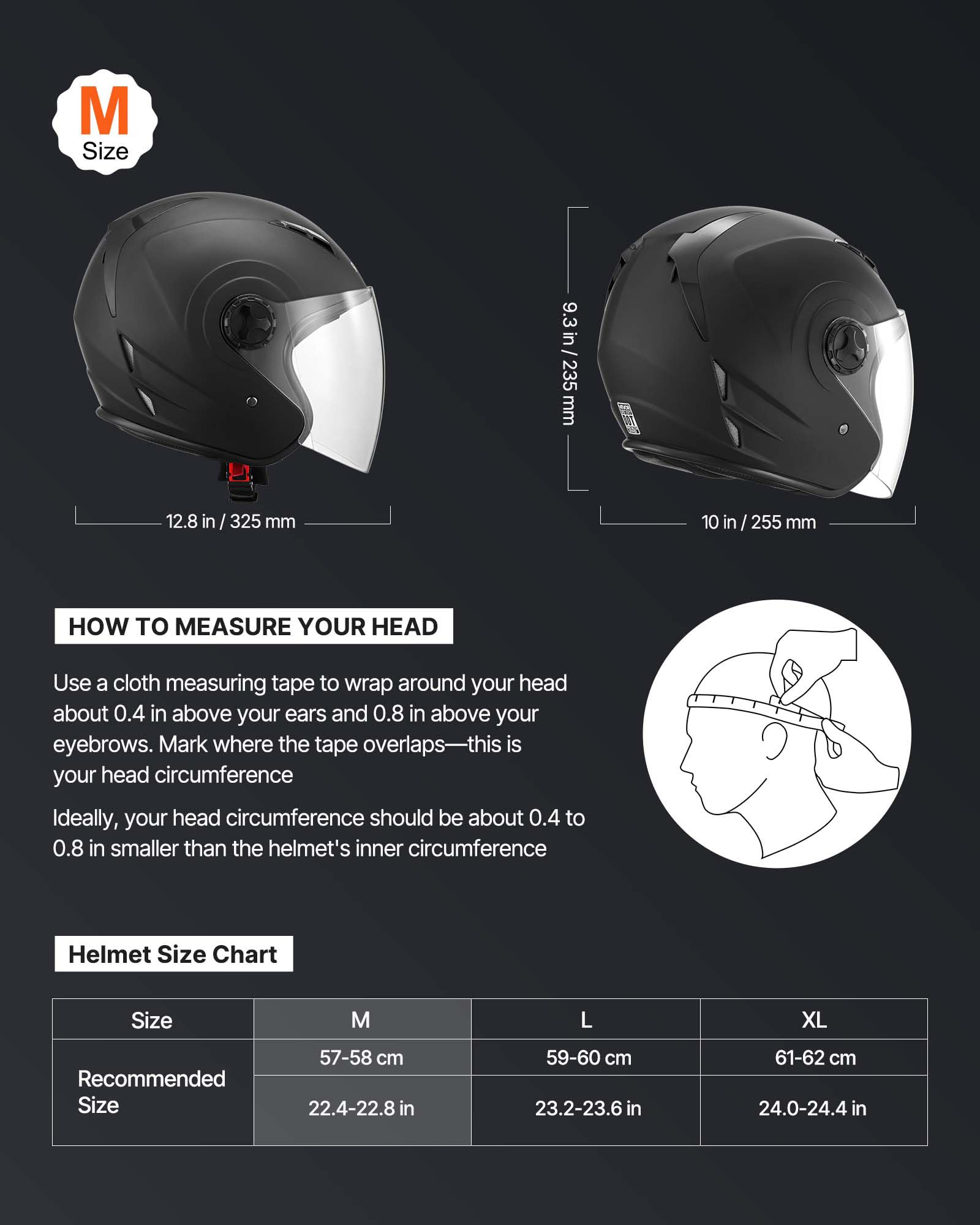 VEVOR helmet with clear visor offers wide view for riding visibility.
