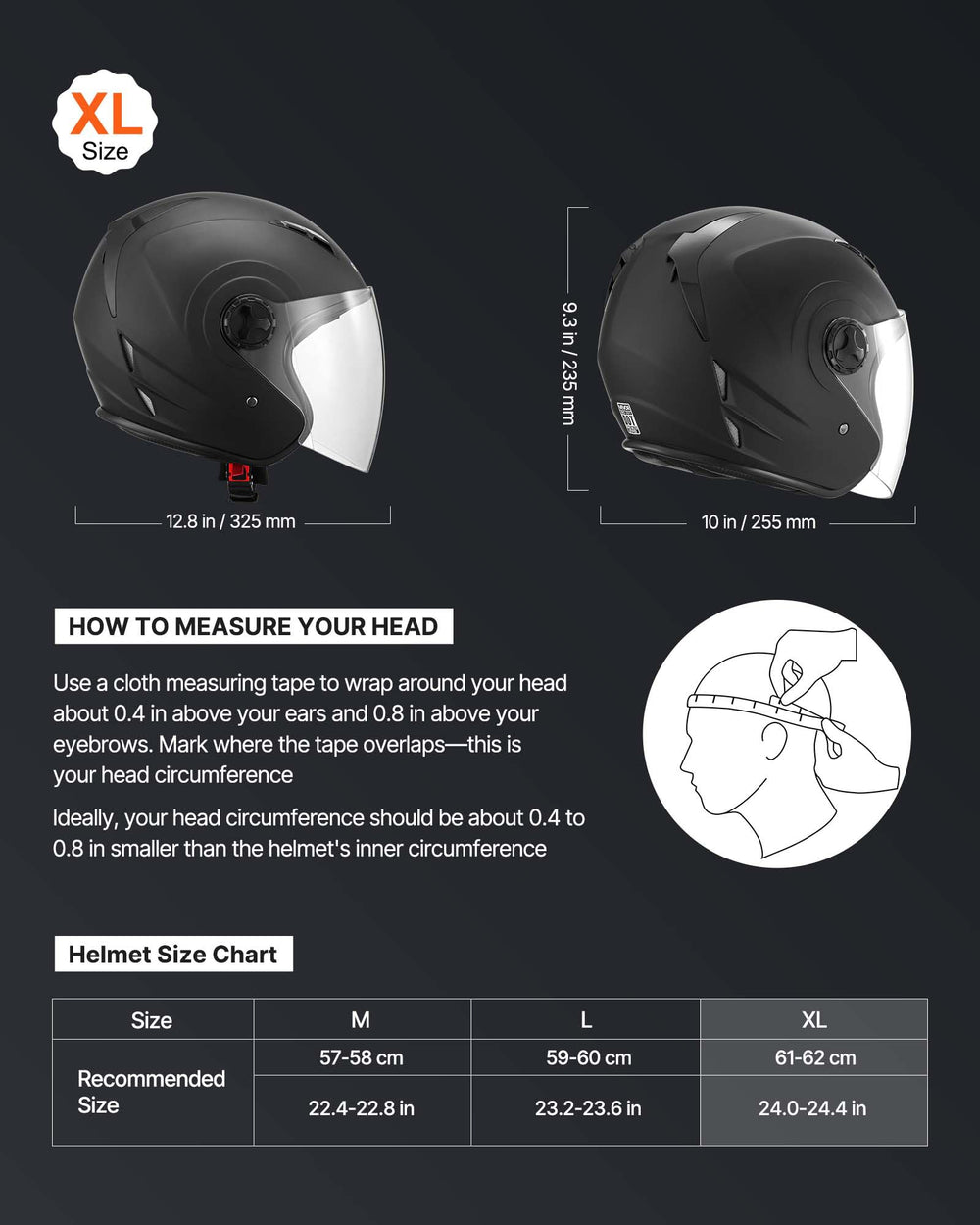 VEVOR helmet with clear visor offering wide field of view and wind protection.