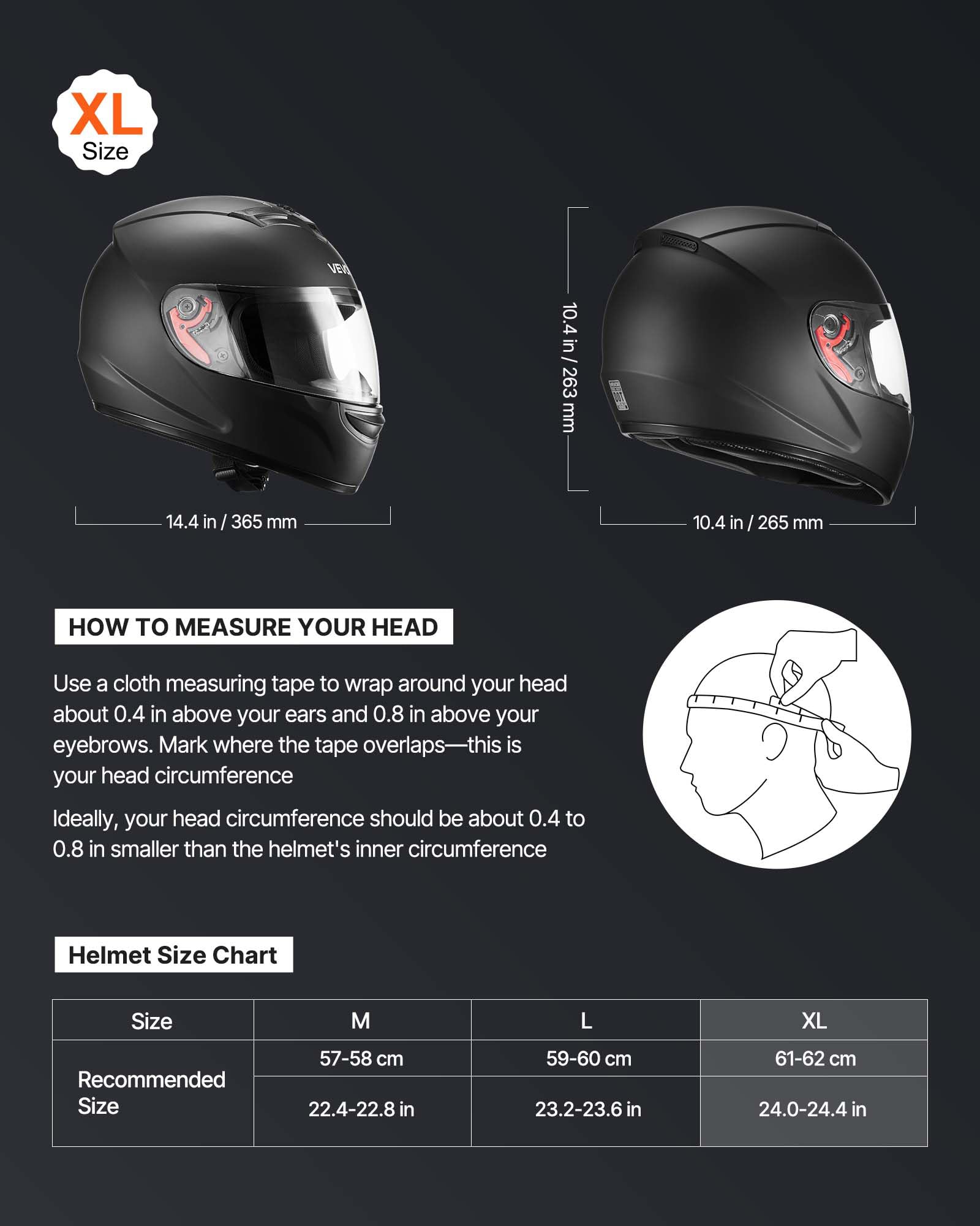 VEVOR full-face helmet dual visors open, enabling quick glare control for variable light.
