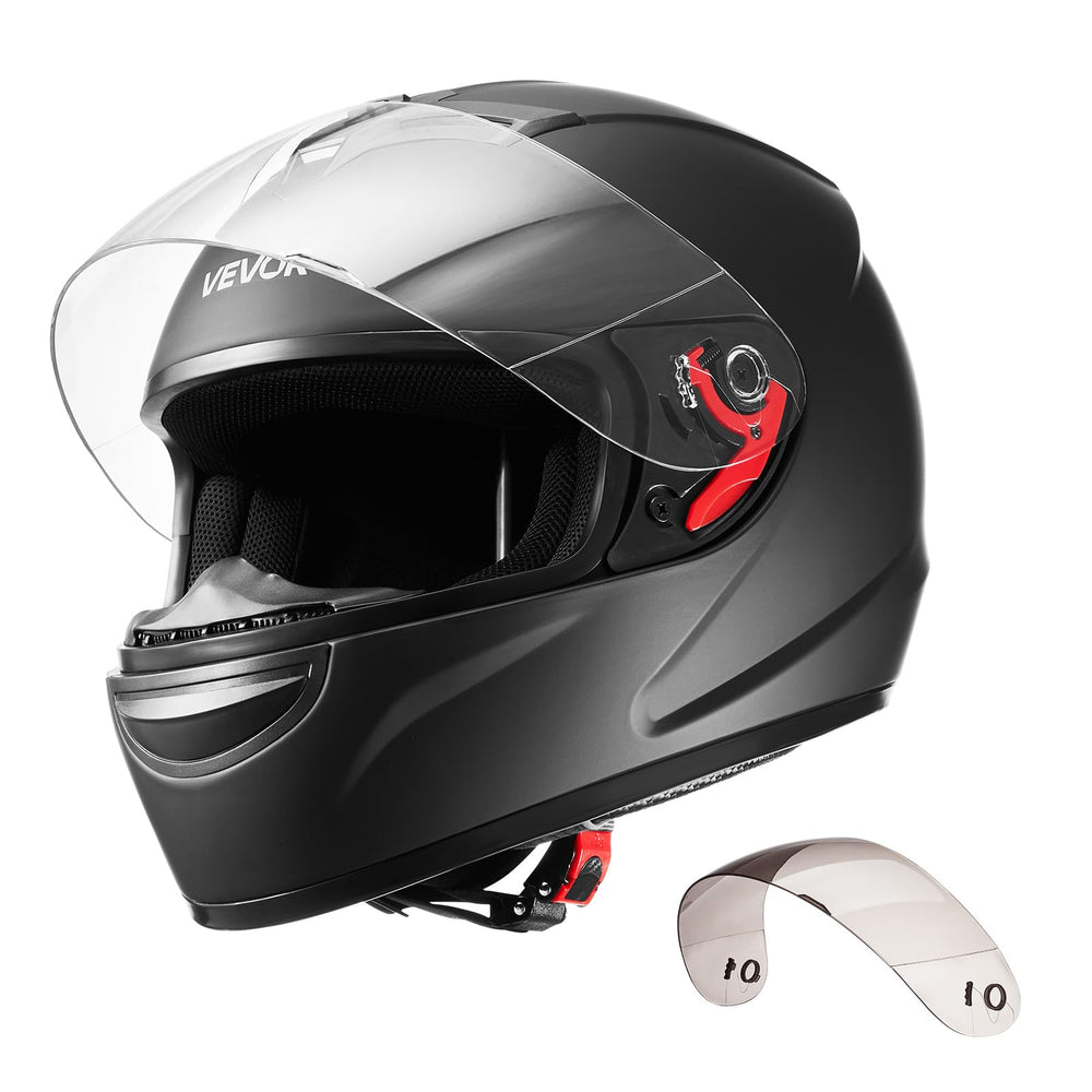 VEVOR full-face helmet in matte black, front view with rugged ABS shell for safety