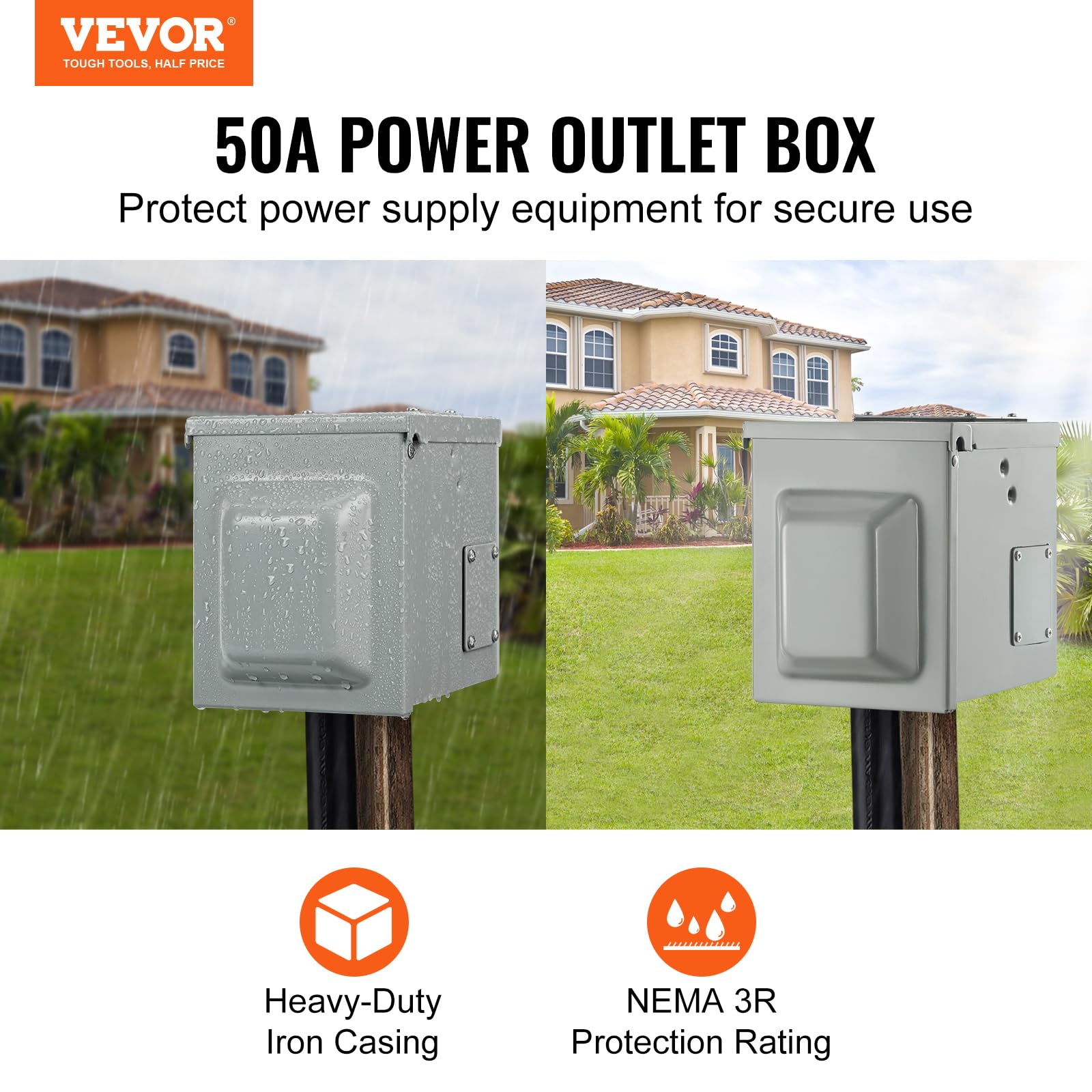 VEVOR NEMA 14-50R outdoor receptacle box with accessible door design