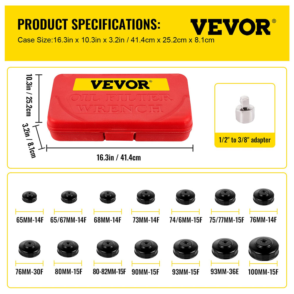 VEVOR oil filter socket 75-77mm 15F supports versatile car maintenance tasks.