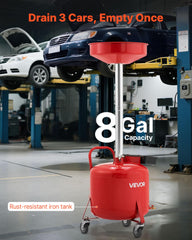 VEVOR portable oil drainer with wheels for easy shop mobility.