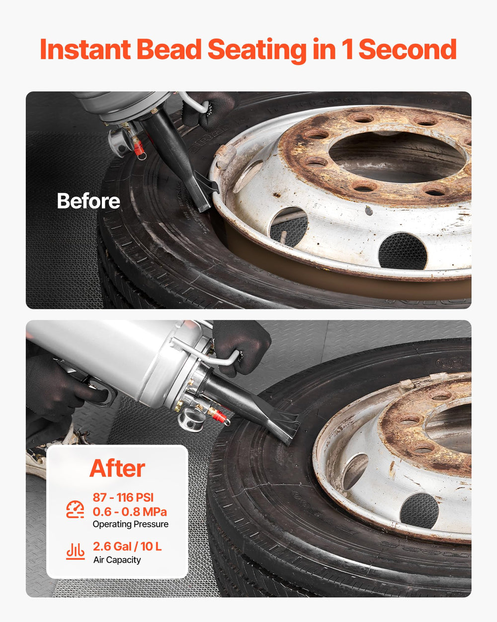 VEVOR portable tire bead seater side view emphasizes ergonomic grip for comfortable operation.