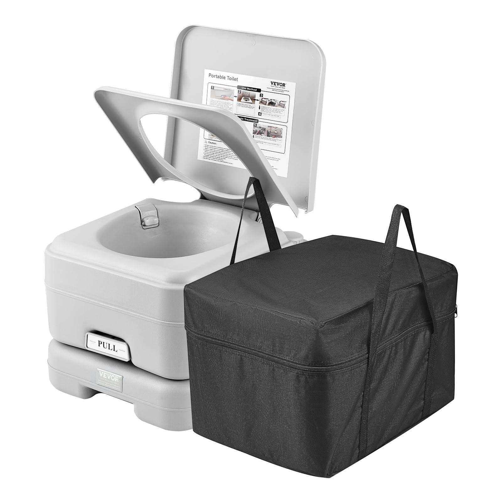VEVOR portable toilet camping compact dimensions for easy carrying and storage.