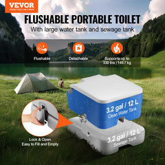 VEVOR portable toilet camping pressurized flush action supports quick cleaning.