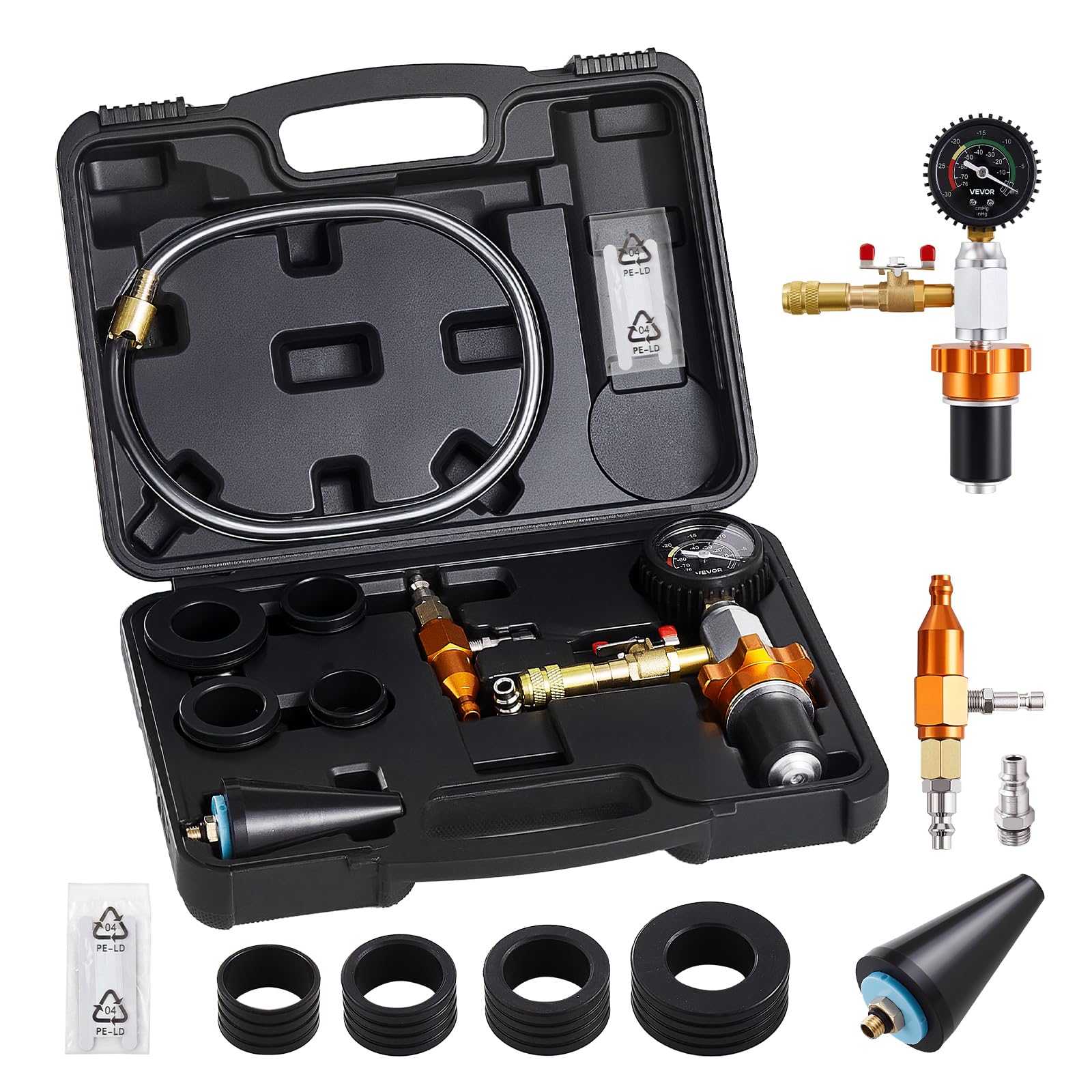 VEVOR Radiator Vacuum Refill Kit gauge shows precise vacuum levels for safe coolant fills