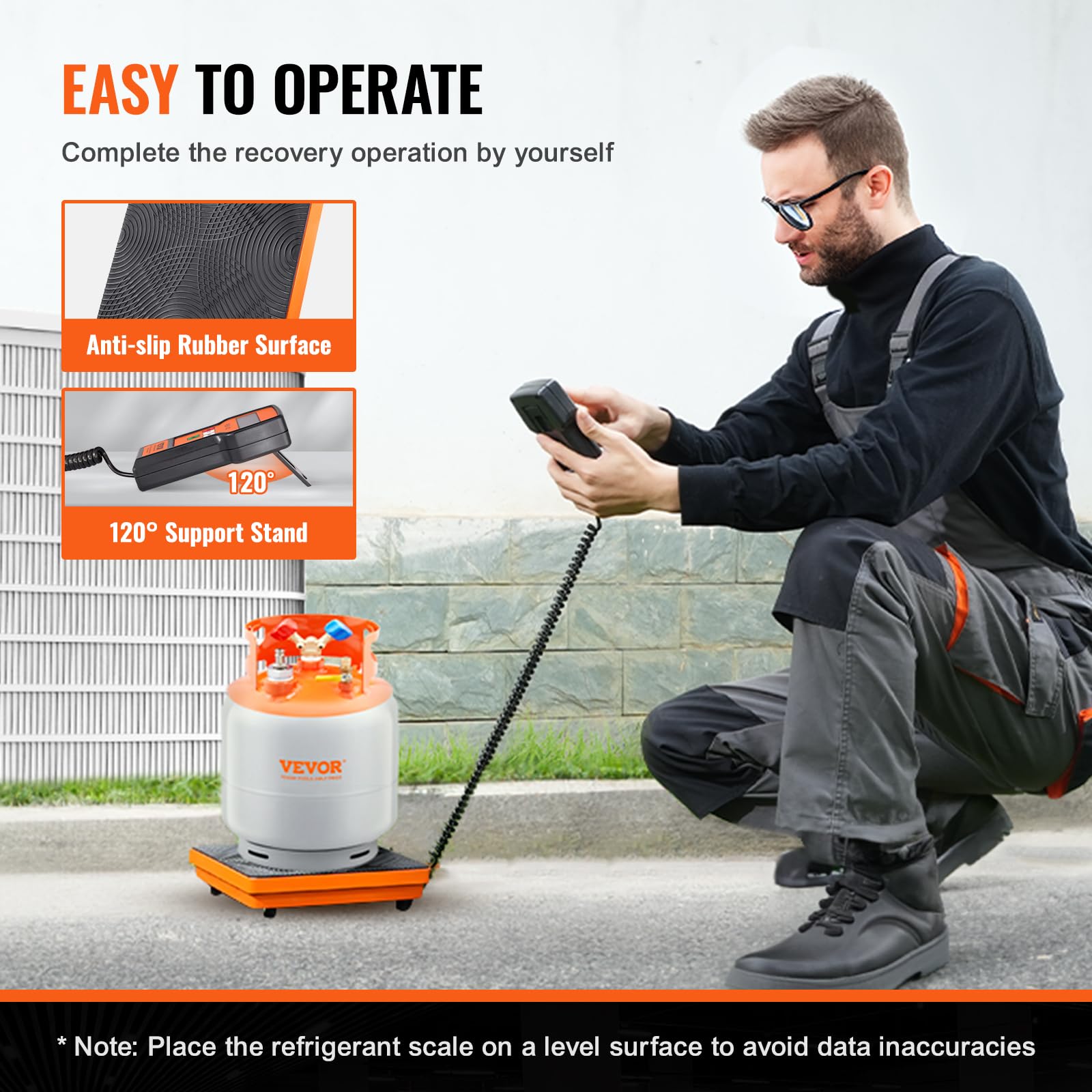 VEVOR refrigerant scale ships ready-to-use with a dry battery.