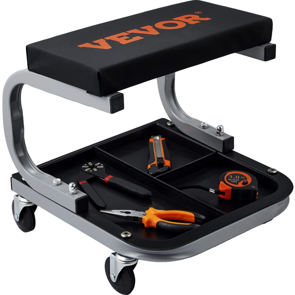 VEVOR rolling creeper stool for garage, compact and sturdy for daily repair tasks.