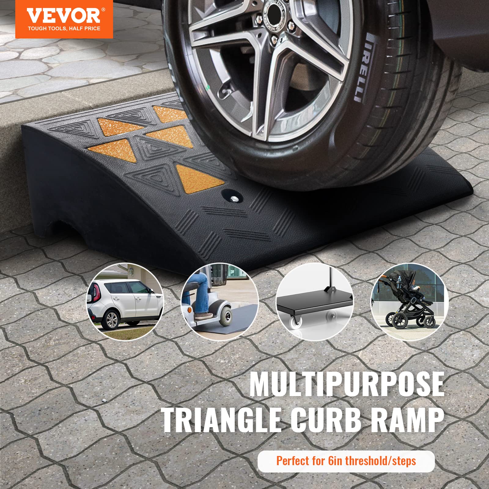 VEVOR Rubber Curb Ramp side view supports heavy vehicles and equipment.
