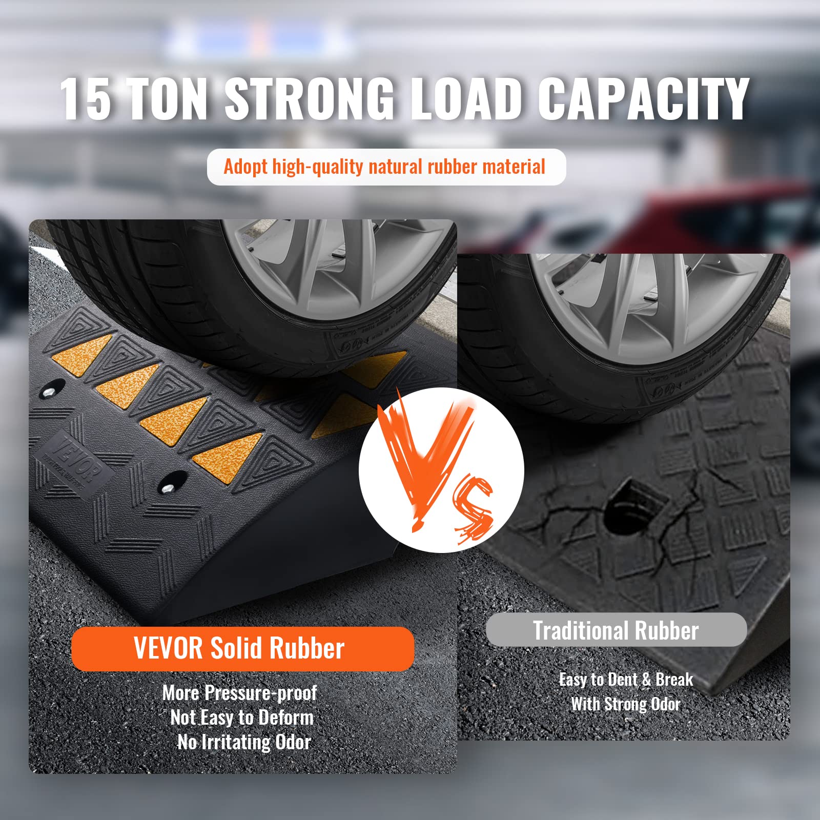 VEVOR Rubber Curb Ramp top view shows wide 14.6-inch width for clearance.