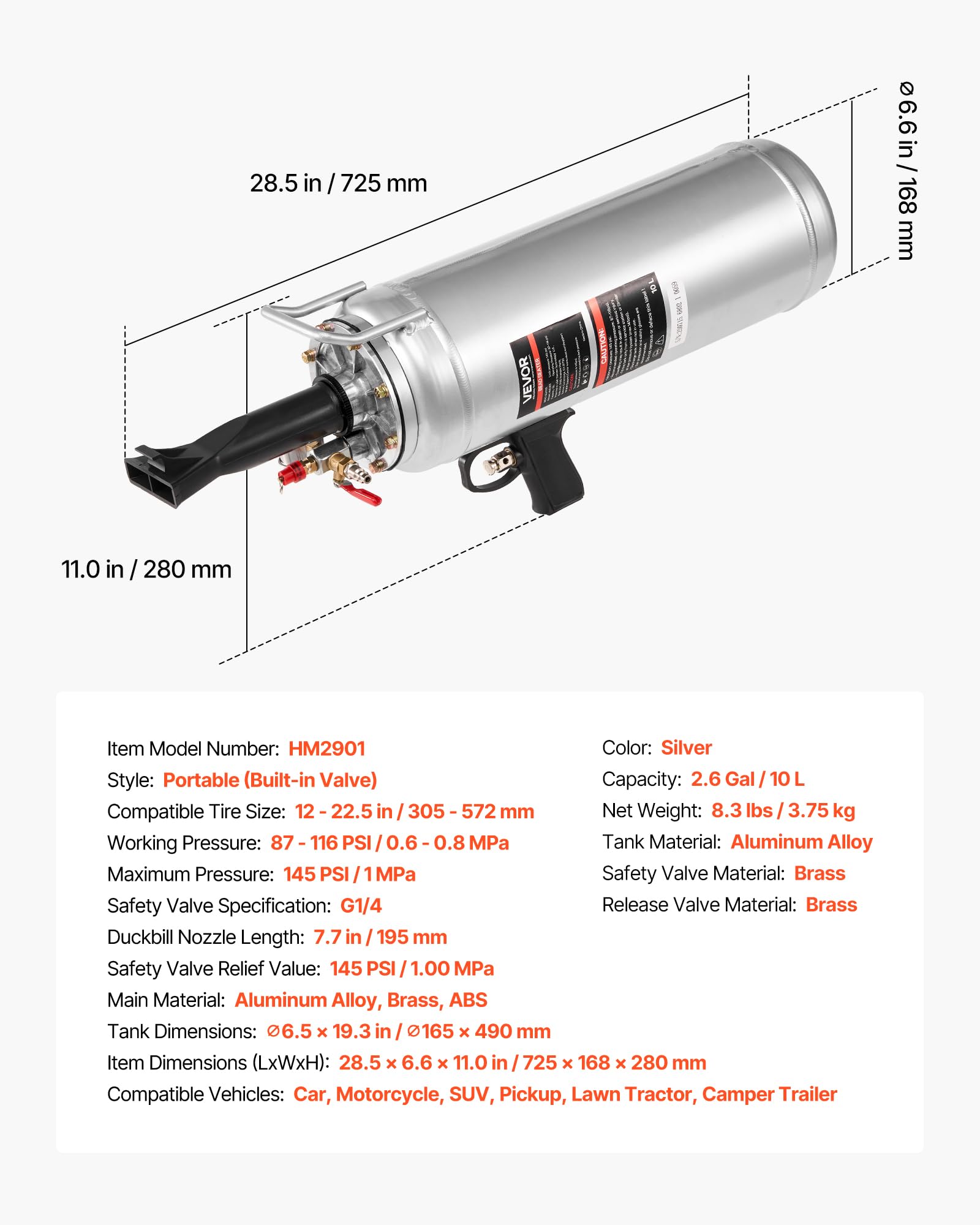 VEVOR safety valve detail highlights overpressure protection during high‑pressure seating.