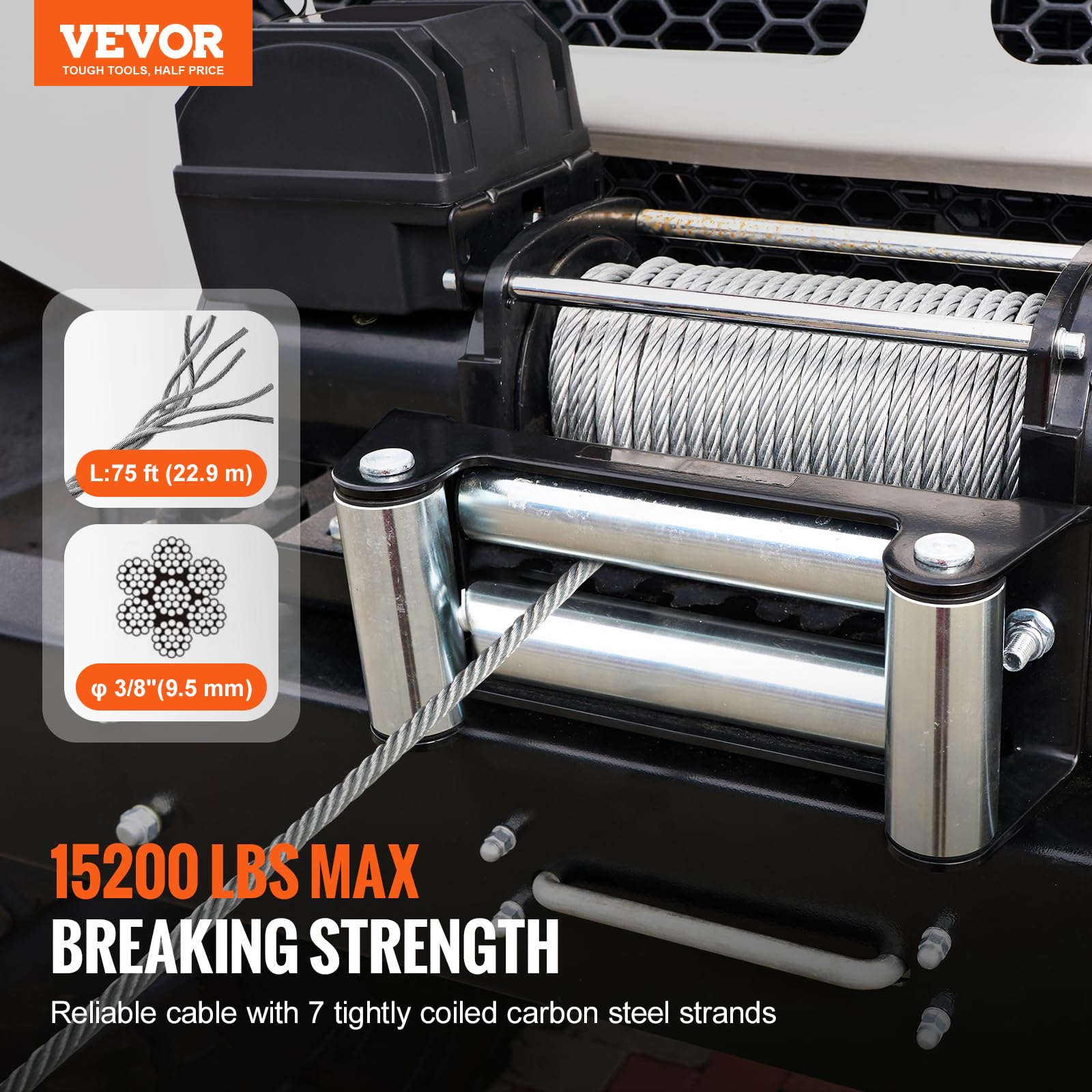 VEVOR self-locking swivel hook engages securely with 360-degree rotation.