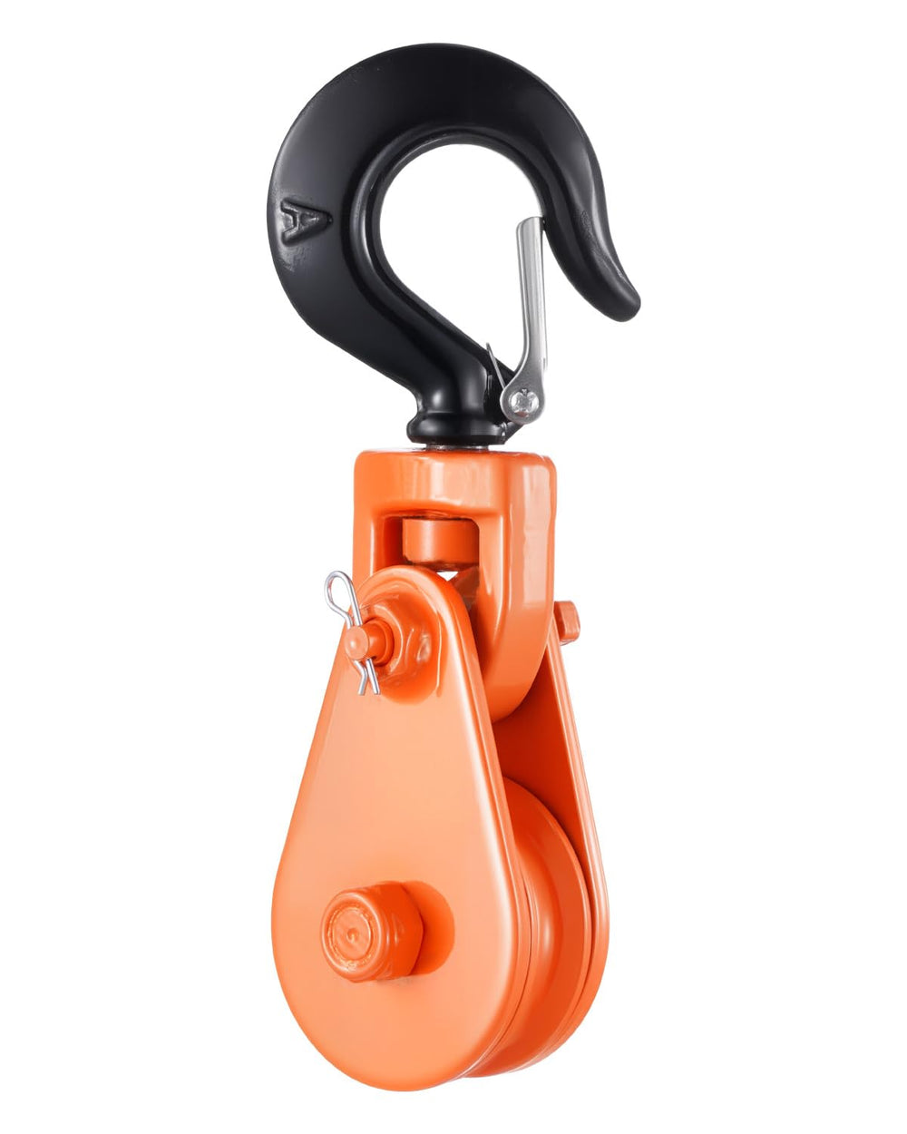 VEVOR snatch block with 360° rotating hook in action for smooth towing setups.