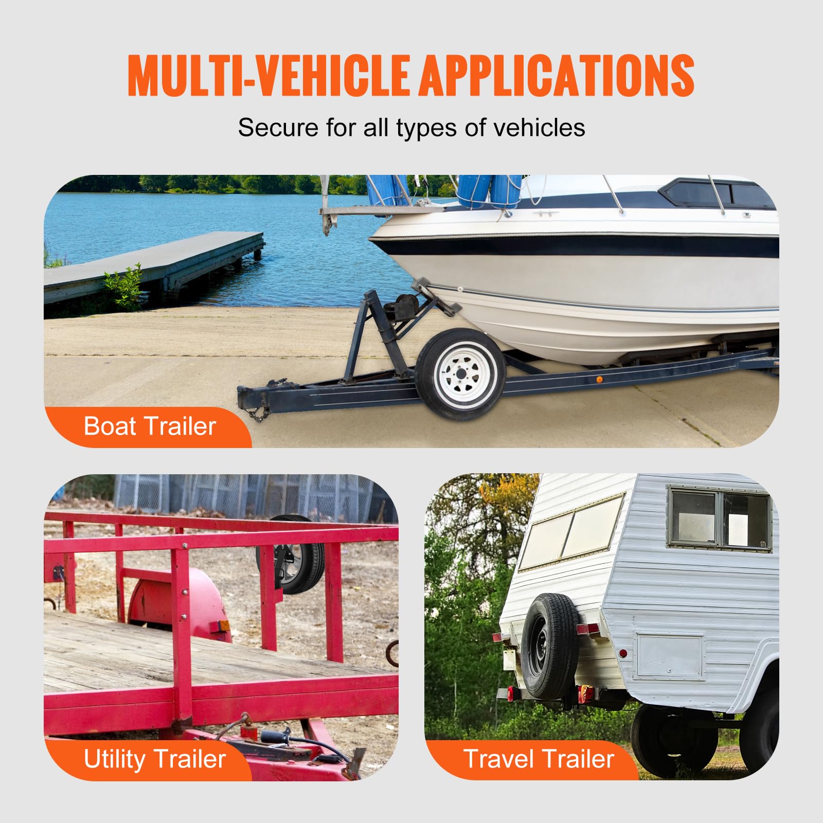 VEVOR spare tire carrier with bolt-fixed protrusion, secure tire lock.
