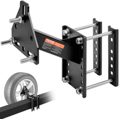 VEVOR spare tire carrier overview on trailer, universal compatibility highlighted.