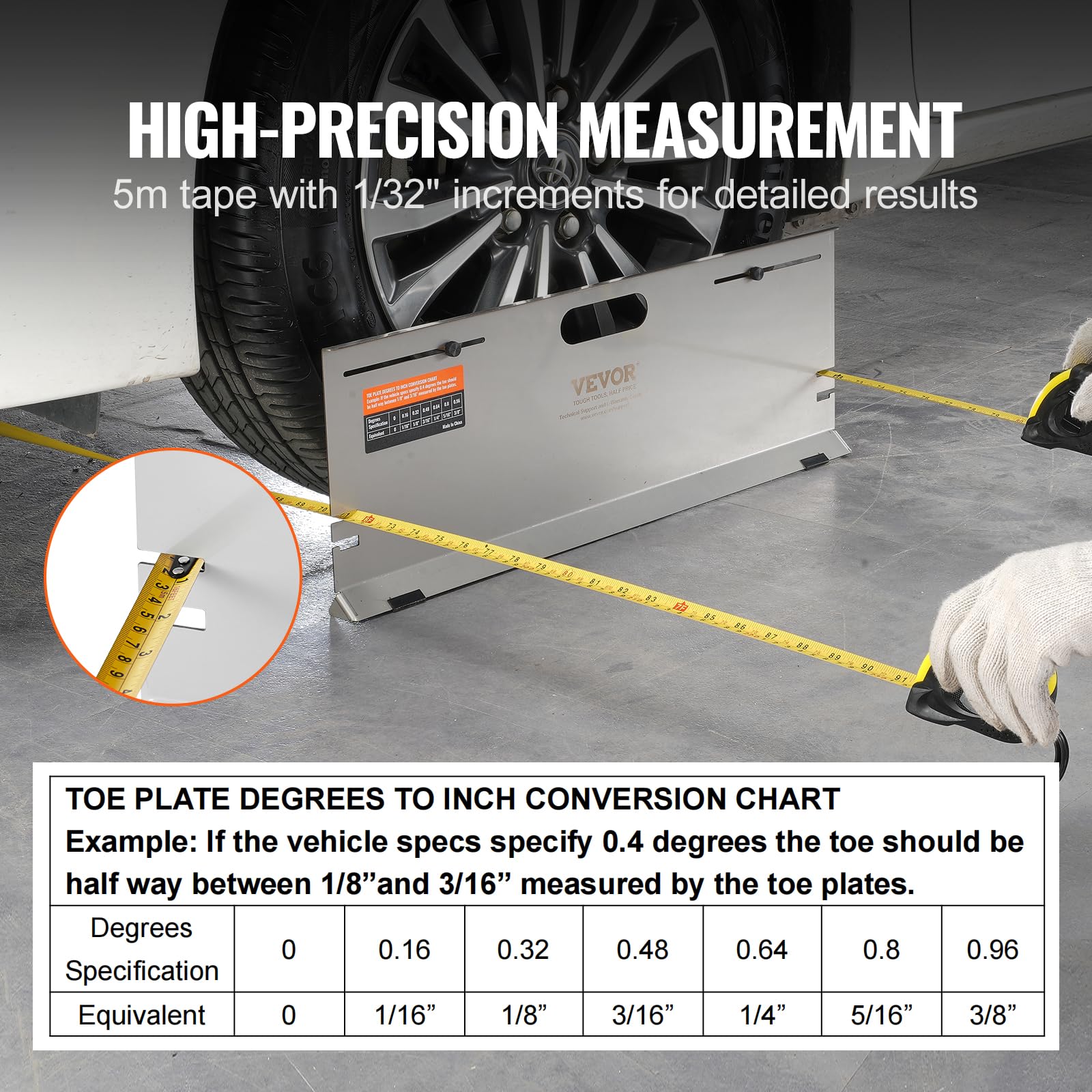 VEVOR stainless steel toe plates resist deformation for durable wheel alignment.