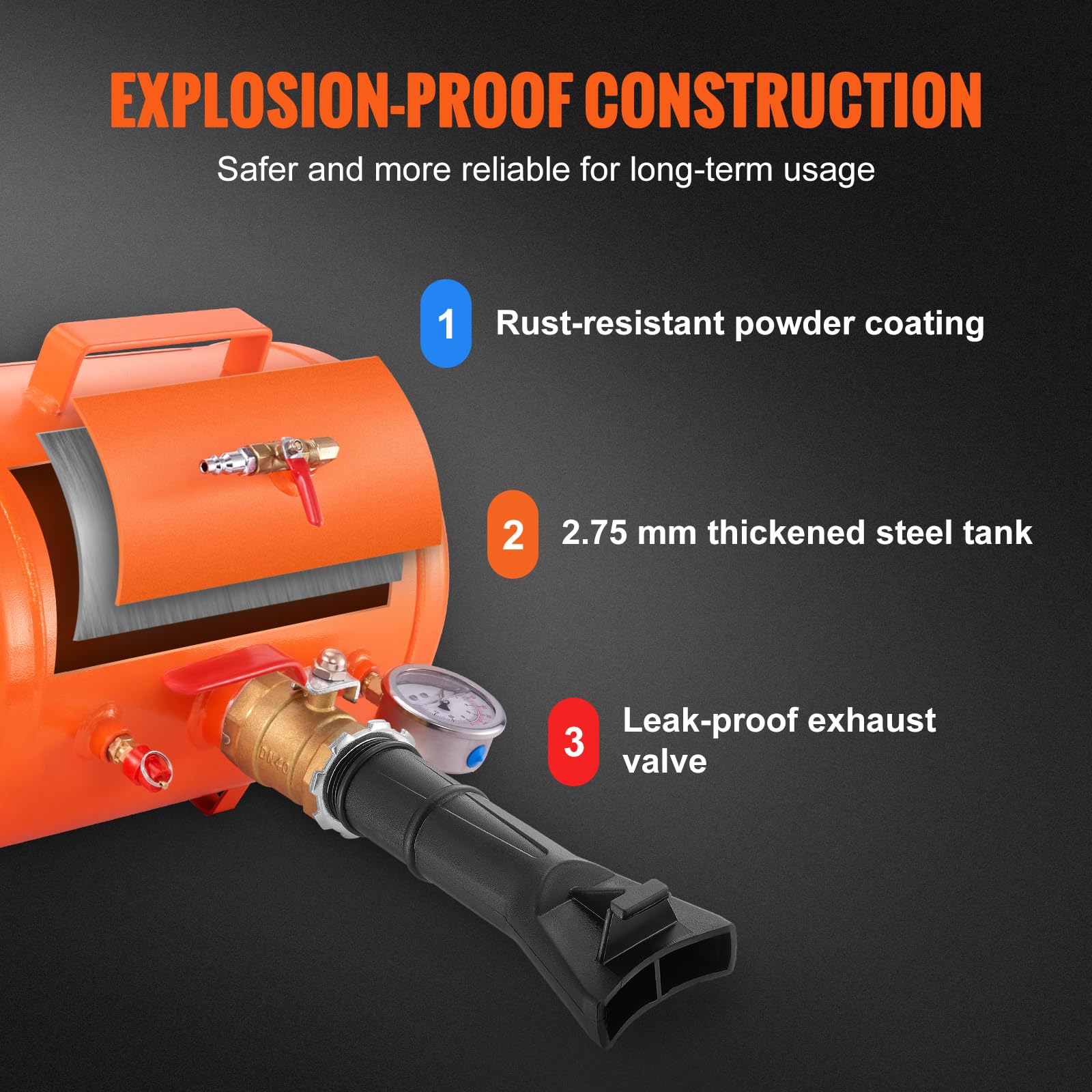 VEVOR Tire Bead Seater safety valve emphasizing auto-relief at high psi