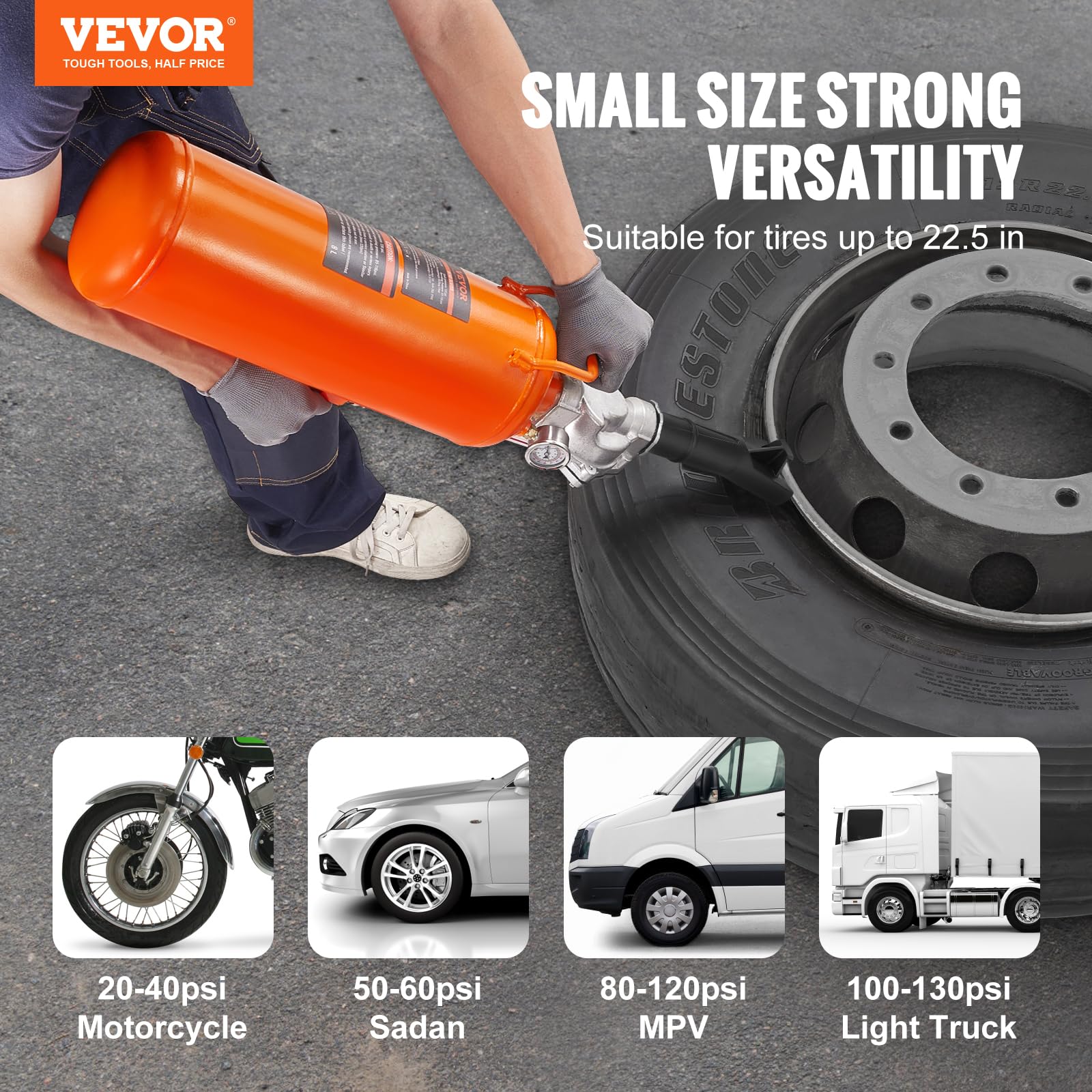 VEVOR Tire Seater long duck-bill barrel for precise seating between wheel and tire.
