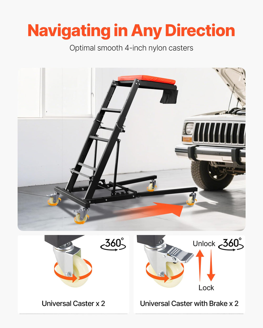 VEVOR Topside Creeper 2-inch cushion offers long-use comfort