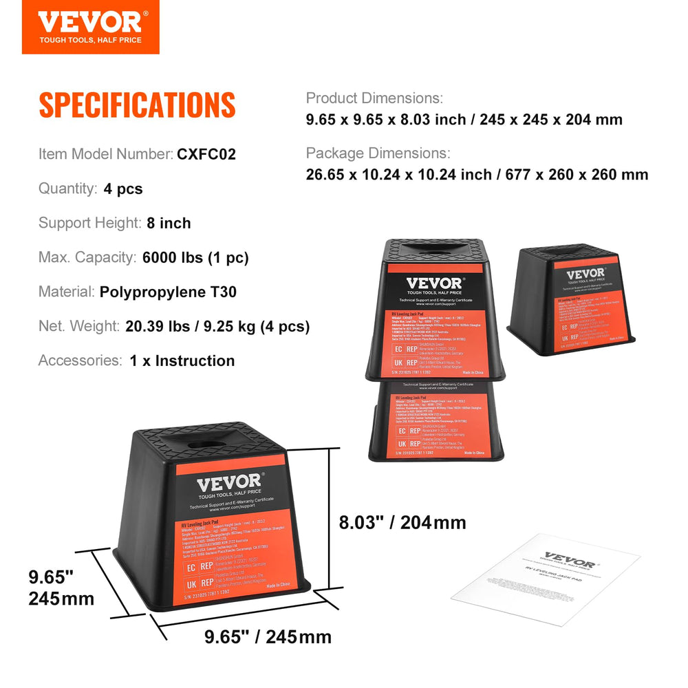 VEVOR trailer jack block fits travel trailers, campers, and motorhomes.