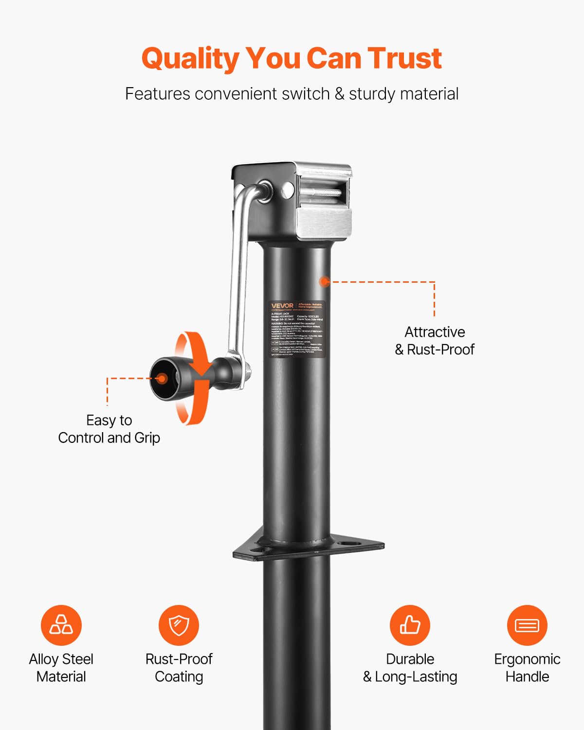 VEVOR carbon steel frame promises rugged durability in demanding use.