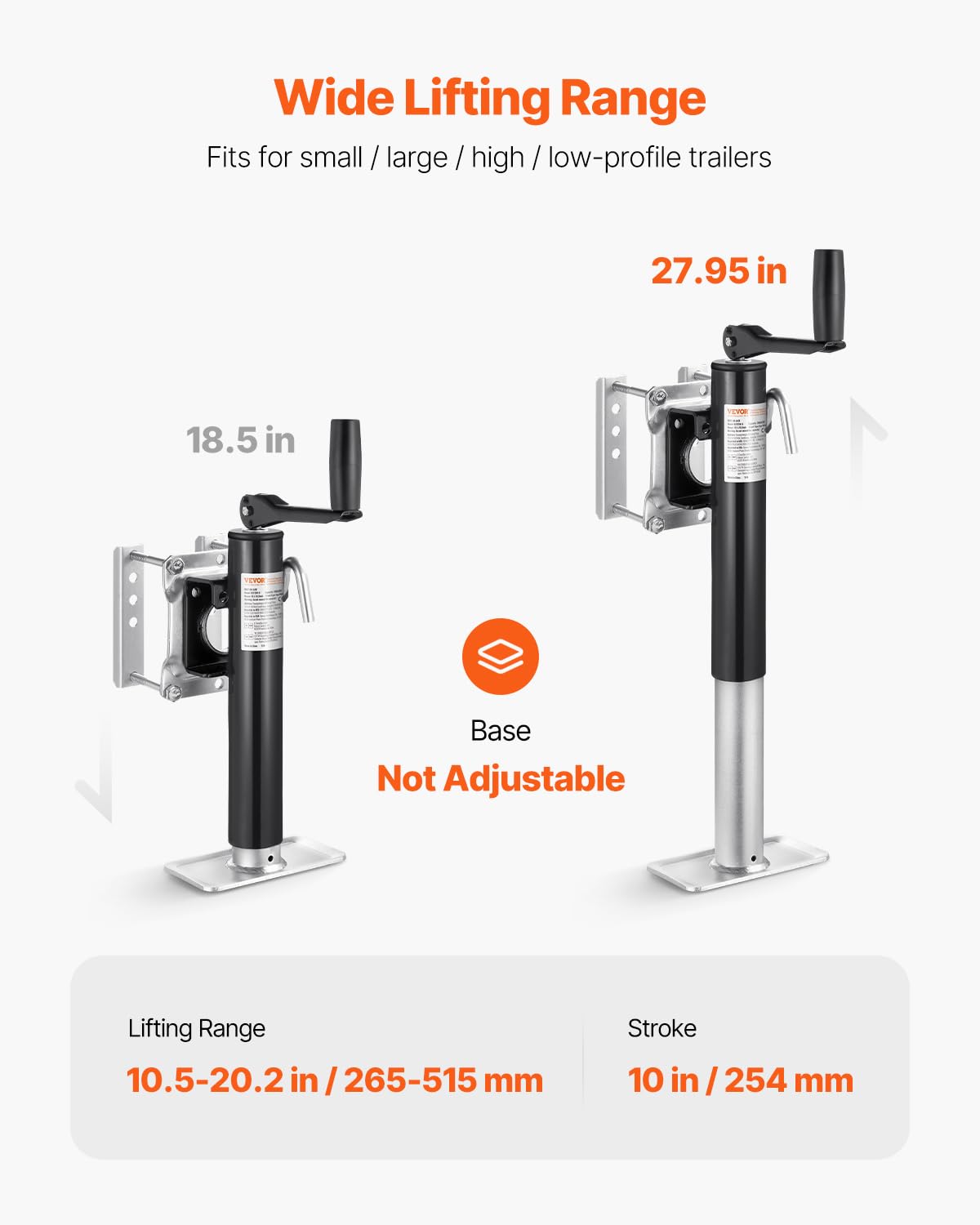 VEVOR wide lifting range suitable for tall and low trailers