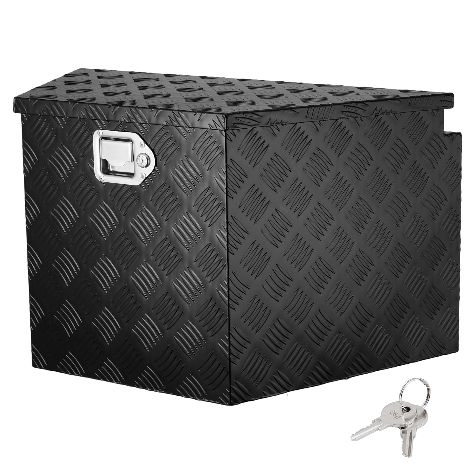 VEVOR trailer tongue box front view shows rugged aluminum construction for secure storage.