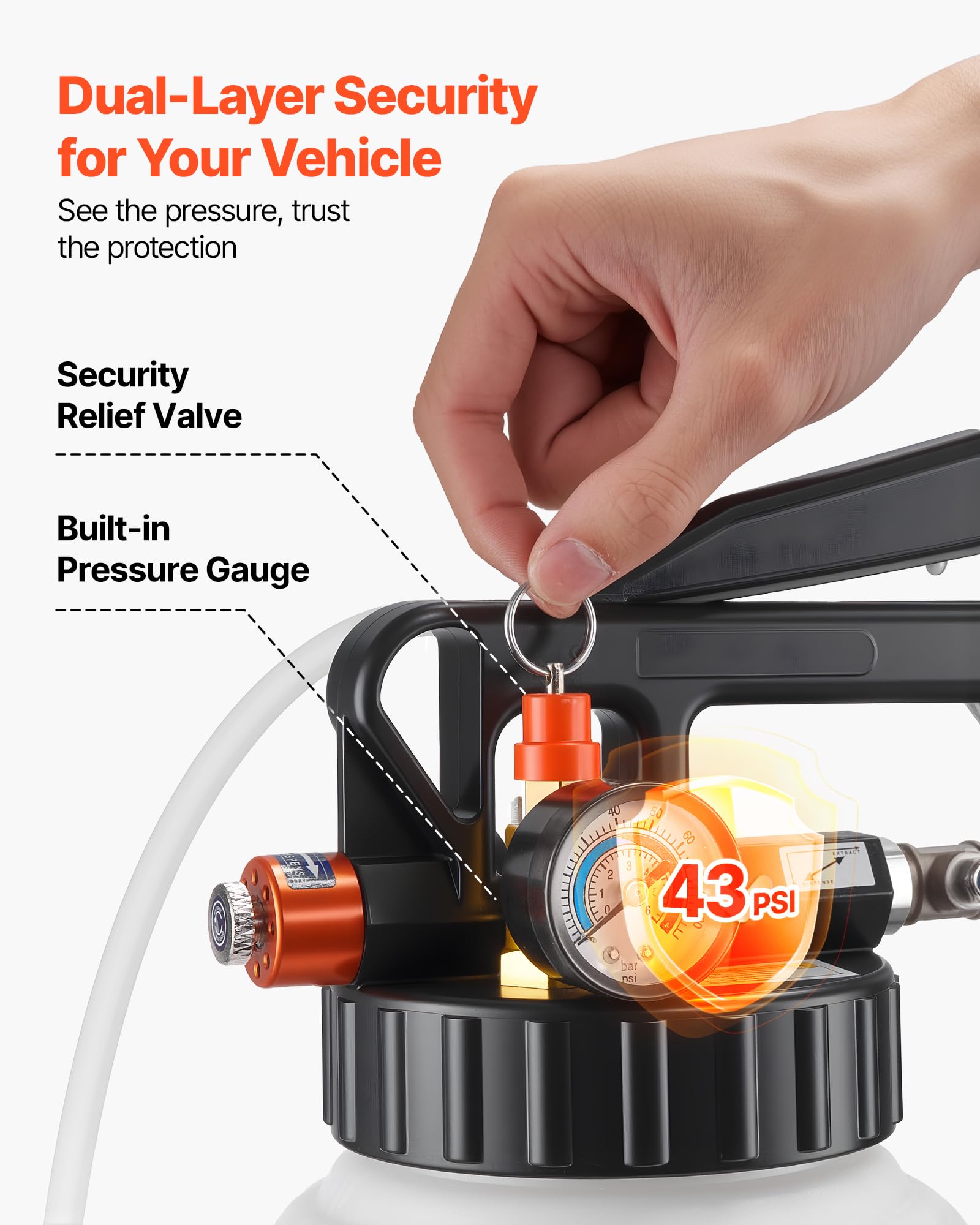 VEVOR HDPE reservoir resists oil and chemicals for durability.