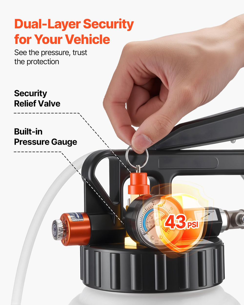 VEVOR HDPE reservoir resists oil and chemicals for durability.