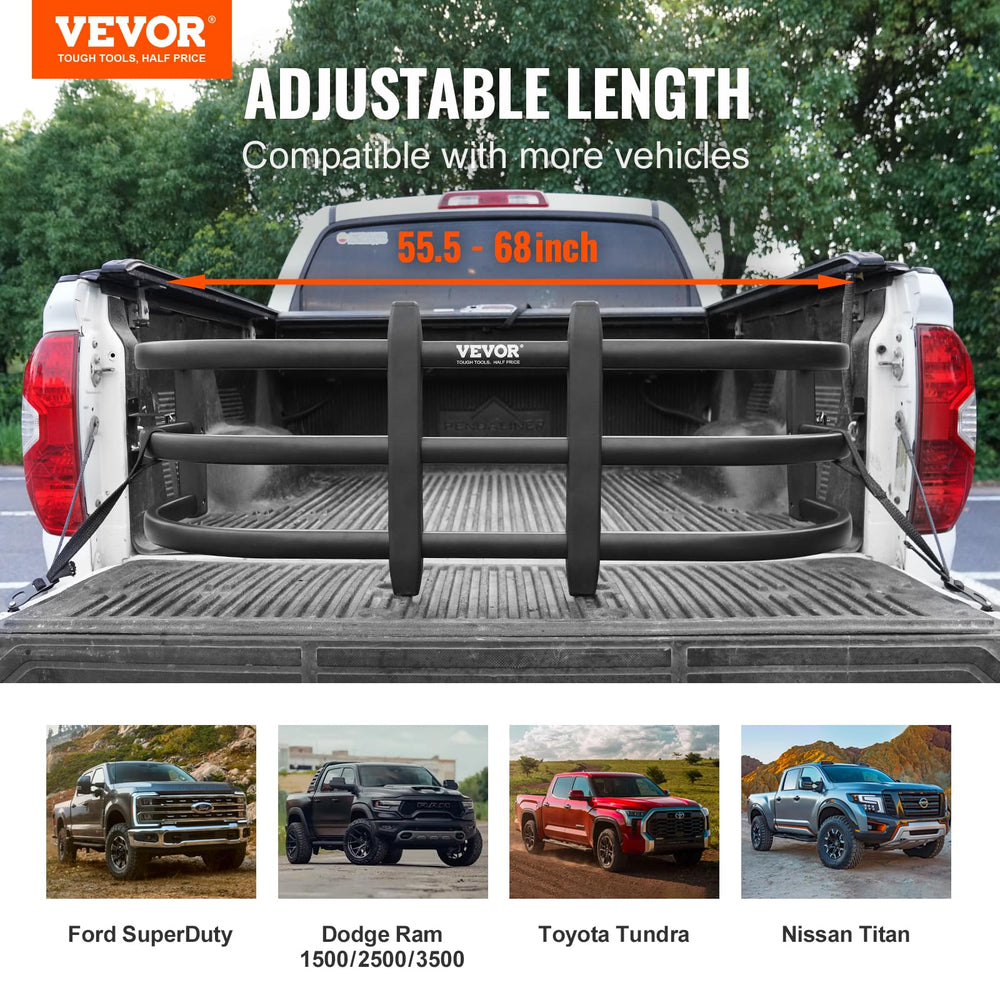 VEVOR extender fits Ford, Ram, Toyota, Nissan, Chevrolet, and GMC trucks.