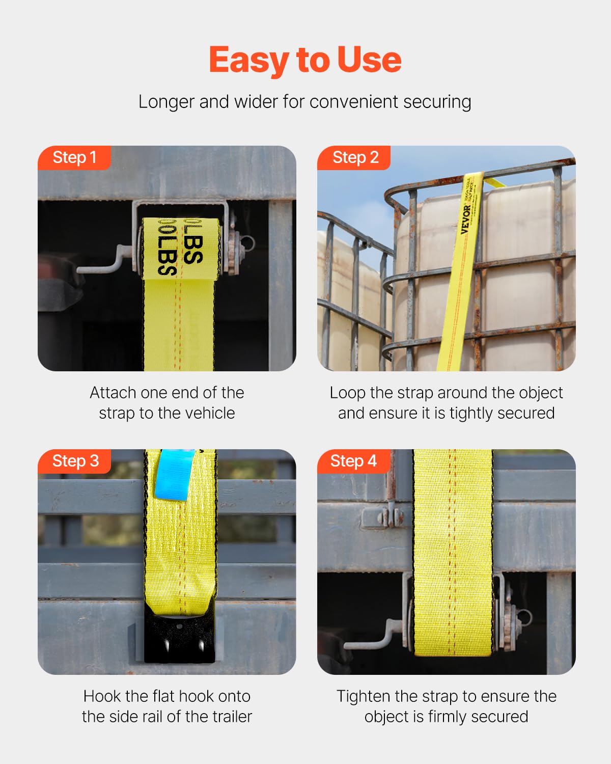 VEVOR truck straps flat-hook on trailer ready to secure loads.