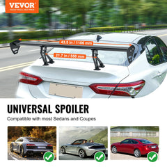 VEVOR universal spoiler shown with wide compatibility for sedans and coupes.