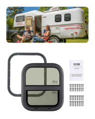 VEVOR vertical RV window front view shows privacy tint and compact fit for replacement.