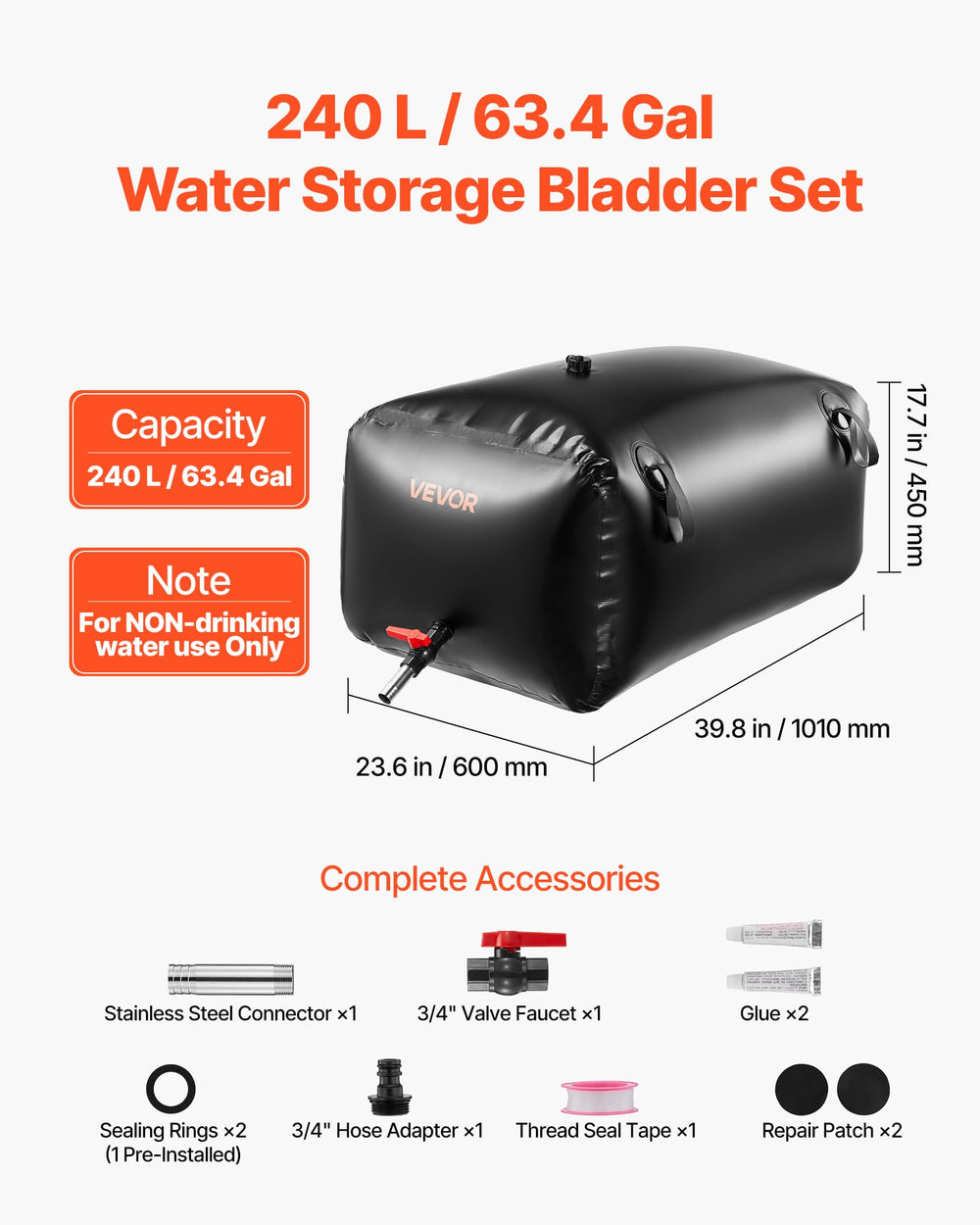 VEVOR bladder showing 1000D double-layer fabric durability